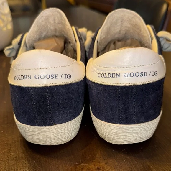Golden Goose Navy Suede 36 EUC Blue Suede Sneakers with Silver Star White trim - Picture 4 of 9